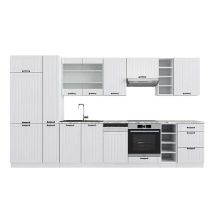 Küchenzeile Fame-Line Weiß Landhaus/Weiß 355 cm , AP Marmor Vicco