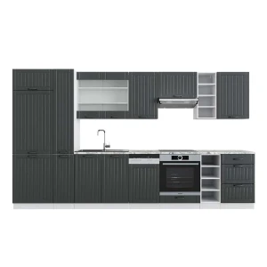 Küchenzeile Fame-Line Anthrazit Landhaus/Weiß 355 cm , AP Marmor Vicco