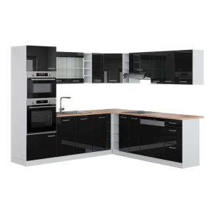 Hjørnekøkken R-Line Sort højglans/Hvid 247 x 237 cm, BP Eg Vicco