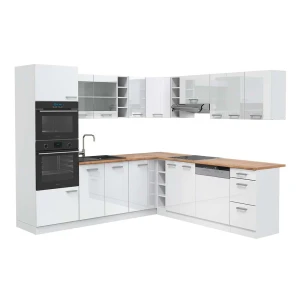 Eckküche R-Line Weiß Hochglanz/Weiß 247 x 237 cm, AP Eiche Vicco