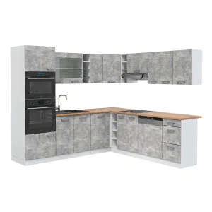 Kulmakeittiö R-Line betoni/Valkoinen 247 x 237 cm, AP Oak Vicco