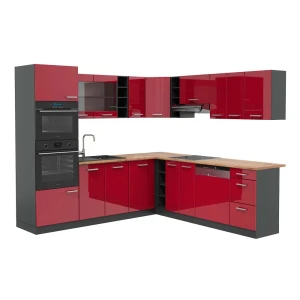 Cozinha de canto R-Line Vermelho alto brilho/antracite 247 x 237 cm, AP Carvalho Vicco