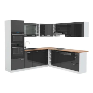 Hjørnekøkken R-Line Antracit højglans/Hvid 247 x 237 cm, BP Eg Vicco