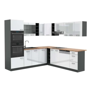 Hjørnekøkken R-Line Hvid højglans/Antracit 247 x 237 cm, BP Eg Vicco