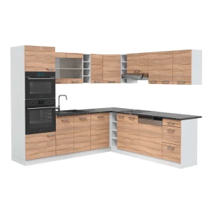 Cuisine en angle R-Line Sonoma/blanc 247x60cm , PT Anthracite Vicco