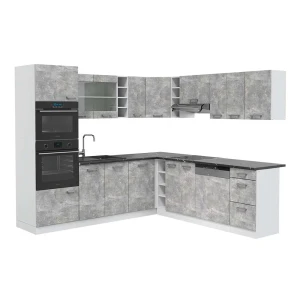Kuchnia narożna R-Line Beton/Biały 247 x 237 cm, BP Antracyt Vicco