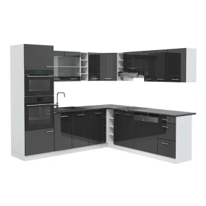 Hjørnekøkken R-Line Antracit højglans/Hvid 247 x 237 cm, BP Antracit Vicco