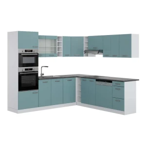 Cuisine en angle R-Line Bleu-gris/Blanc 247 x 237 cm, PT Anthracite Vicco