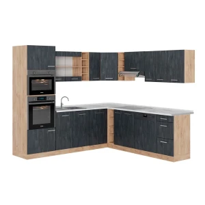 Hjørnekøkken R-Line Sort beton/Gylden eg 247 x 237 cm BP Marmor Vicco