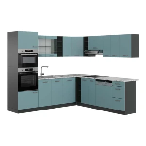 Eckküche R-Line Blau-Grau/Anthrazit 247 x 237 cm, AP Marmor livinity®