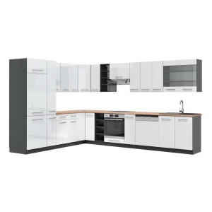 Hjørnekøkken Fame-Line Hvid højglans/antracit 347 x 60 cm , BP Eg Vicco