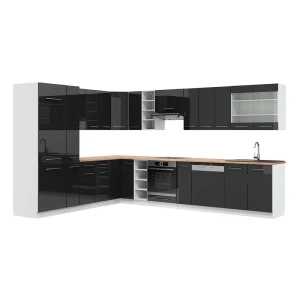 Hjørnekøkken Fame-Line Antracit højglans/hvid 347 x 60 cm , BP Eg Vicco