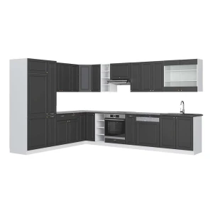 Hjørnekøkken Fame-Line Antracit-guld/Hvid 347 x 257 cm, BP Antracit Vicco