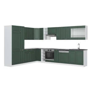 Hjørnekøkken Fame-Line Grøn guld Country/Hvid 347 x 257 cm, BP Antracit Vicco
