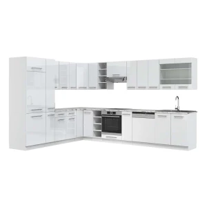 Hjørnekøkken Fame-Line Hvid højglans/hvid 347 x 60 cm , BP Marmor Vicco