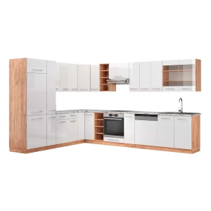 Hjørnekøkken Fame-Line Hvid højglans/guld power oak 347 x 60 cm , BP Marmor Vicco