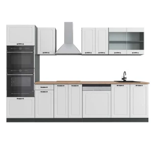 Køkkenrække R-Line Hvidt landhus/antracit 300 cm med højskab, BP Eg Vicco