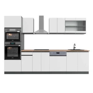 Køkkenrække R-Line Hvid/antracit 300 cm med højskab, BP Eg Vicco