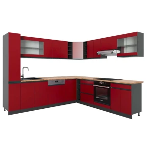 Hjørnekøkken R-Line Rød/antracit 277 x 60 cm J-Shape, BP Eg Vicco