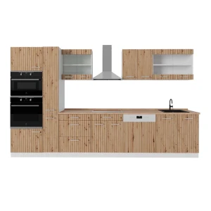 Keittokomero R-Line Käsityöläinen tammi/valkoinen 350 cm korkealla kaapilla, AP tammi Vicco