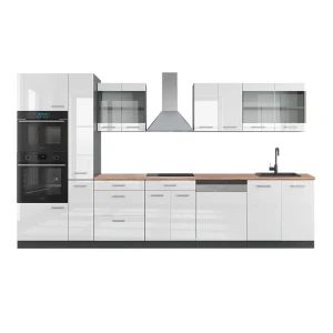 Keittokomero R-Line Valkoinen korkeakiilto/antrasiitti 350 cm korkealla kaapilla, AP tammi Vicco