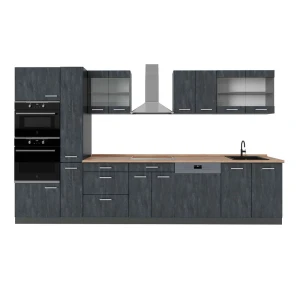 Kompletna kuchnia  R-Line Czarny beton/antracyt 350 cm , BP Dąb Vicco