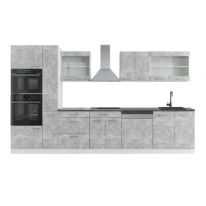 Moduł kuchenny R-Line Beton/Biały 350 cm z wysoką szafką, BP Antracyt Vicco