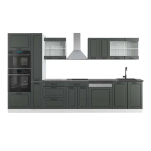 Køkkenenhed R-Line Antracit landhus/hvid 350 cm med højskab, BP Antracit Vicco