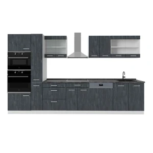 Moduł kuchenny R-Line Czarny beton/biały 350 cm BP Antracyt Vicco
