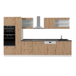 Küchenzeile R-Line Artisan Eiche/Weiß 350 cm mit Hochschrank, AP Anthrazit Vicco