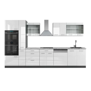 Keittokomero R-Line Valkoinen korkeakiilto/antrasiitti 350 cm korkealla kaapilla, AP-marmori Vicco
