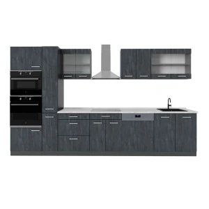 Cuisine  R-Line Noir Béton/Anthracite 350cm , PT Marbre Vicco