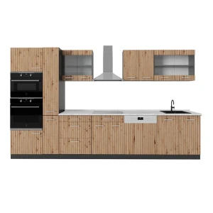 Køkken  R-Line Artisan eg/antracit 350 cm med højskab, med bordplade Vicco