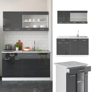 Singleküche R-Line Anthrazit Hochglanz/Weiß 140 cm , AP Anthrazit livinity®
