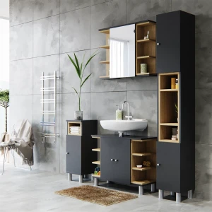 Badmöbel-Set Aquis Anthrazit 4 Teile livinity®