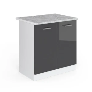 Spülenunterschrank R-Line Anthrazit Hochglanz 80 cm , AP Marmor Vicco