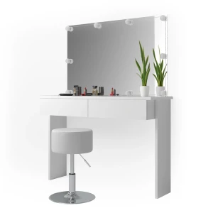Makeupbord Azur Hvid 120 cm med LED-belysning og skammel Vicco
