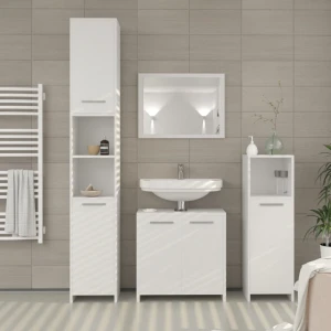 Badmöbel-Set Kiko Weiß 3 Teile, mit Hochschrank livinity®