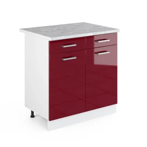 Küchenunterschrank R-Line Rot Hochglanz 80 cm , AP Marmor Vicco