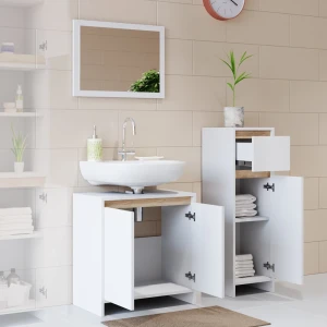 Badmöbel-Set Emma Weiß/Sonoma 3 Teile, mit Midischrank livinity®