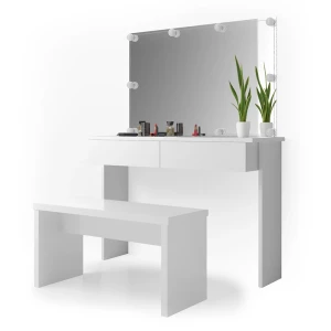 Makeupbord Azur Hvid 120 cm med LED-belysning og bænk Vicco