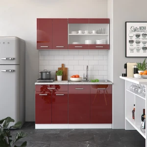 Singleküche R-Line Rot Hochglanz/Weiß 140 cm , AP Marmor livinity®