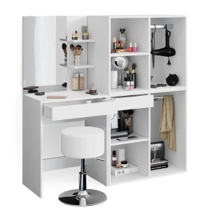 Schminktisch Isabelle Weiß 140 cm mit Hocker und Schrank Vicco