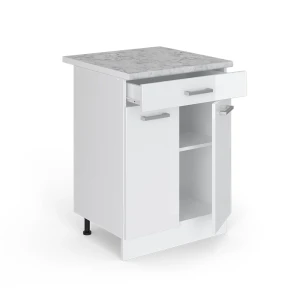 Küchenunterschrank R-Line Weiß Hochglanz 60 cm mit Schublade, AP Marmor livinity®