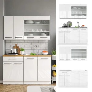 Singleküche Fame-Line Weiß Hochglanz/Weiß 140 cm ohne Arbeitsplatte livinity®