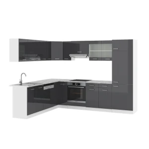 Hjørnekøkken R-Line Antracit højglans/hvid 287 x 46 cm uden bordplade Vicco