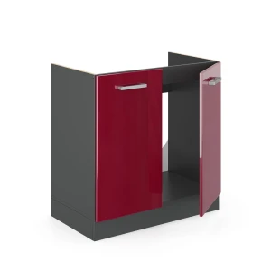 Spülenunterschrank R-Line Rot Hochglanz 80 cm ohne Arbeitsplatte livinity®