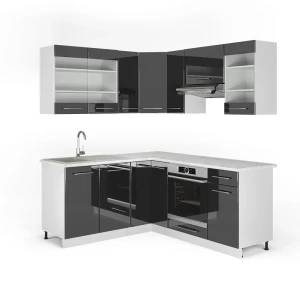 Hjørnekøkken Fame-Line Antracit højglans 190 x 46 cm uden bordplade Vicco