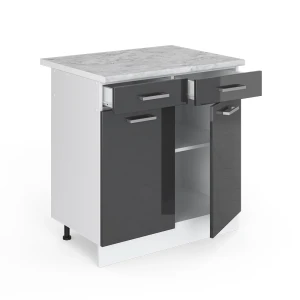 Küchenunterschrank R-Line Anthrazit Hochglanz 80 cm , AP Marmor livinity®
