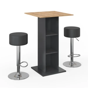 Barbordssæt Rodeo Antracit 70 x 70 cm med 2 barstole Vicco